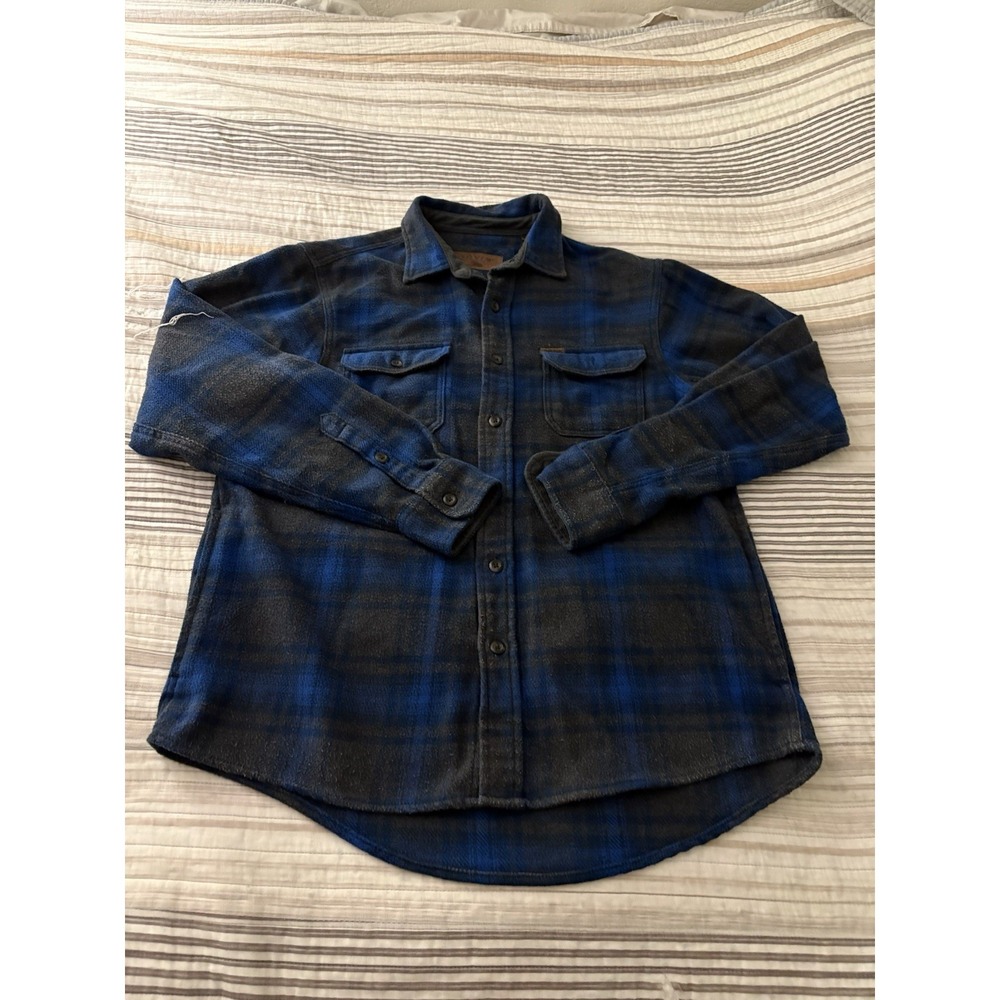 Orvis Heavy Flannel Shirt Mens M Blue Gray Plaid Heritage Outdoor RN#137013